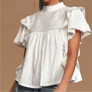 Free People Cream Ruffle Blouse